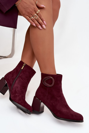 Faux suede warme dames enkellaarsjes met decoratieve details in bordeaux Artiker 57C0016