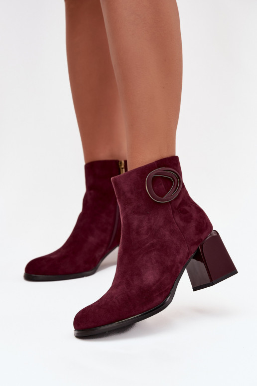 Faux suede warme dames enkellaarsjes met decoratieve details in bordeaux Artiker 57C0016