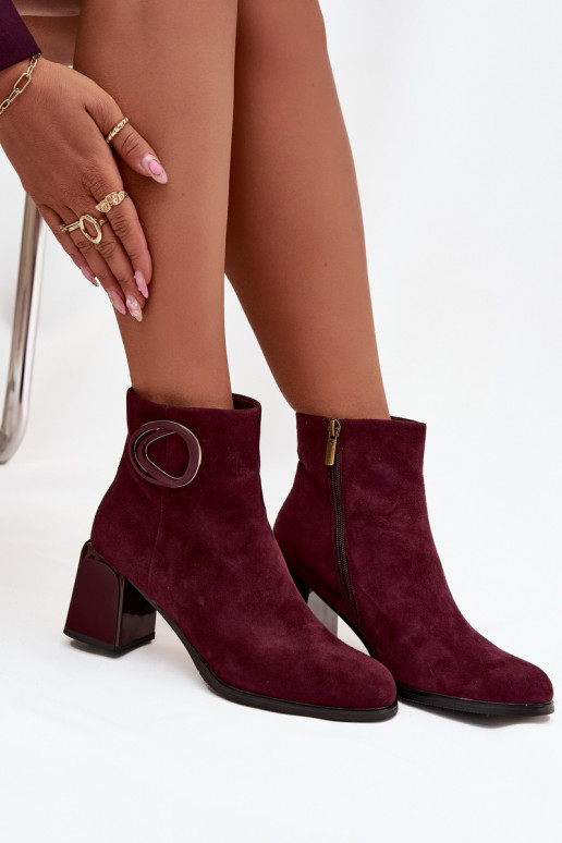 Faux suede warme dames enkellaarsjes met decoratieve details in bordeaux Artiker 57C0016