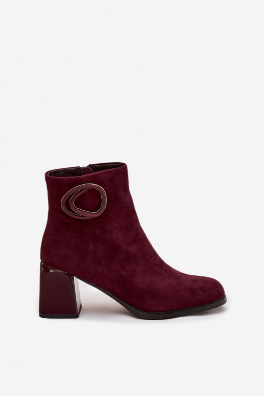 Faux suede warme dames enkellaarsjes met decoratieve details in bordeaux Artiker 57C0016