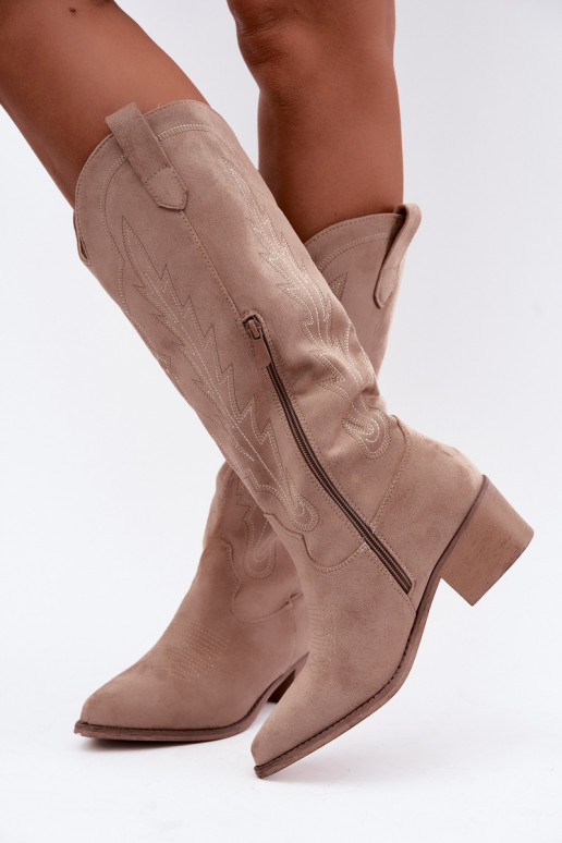 Zandkleurige cowboy-stijl lange laarzen Casena