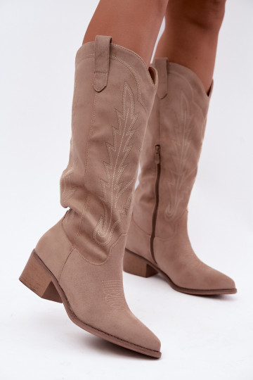 Zandkleurige cowboy-stijl lange laarzen Casena 2