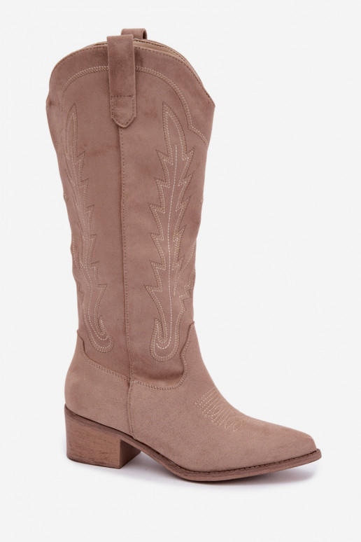 Zandkleurige cowboy-stijl lange laarzen Casena
