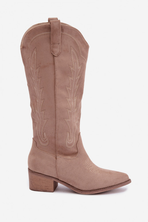 Zandkleurige cowboy-stijl lange laarzen Casena