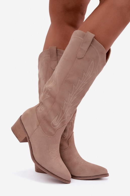 Zandkleurige cowboy-stijl lange laarzen Casena