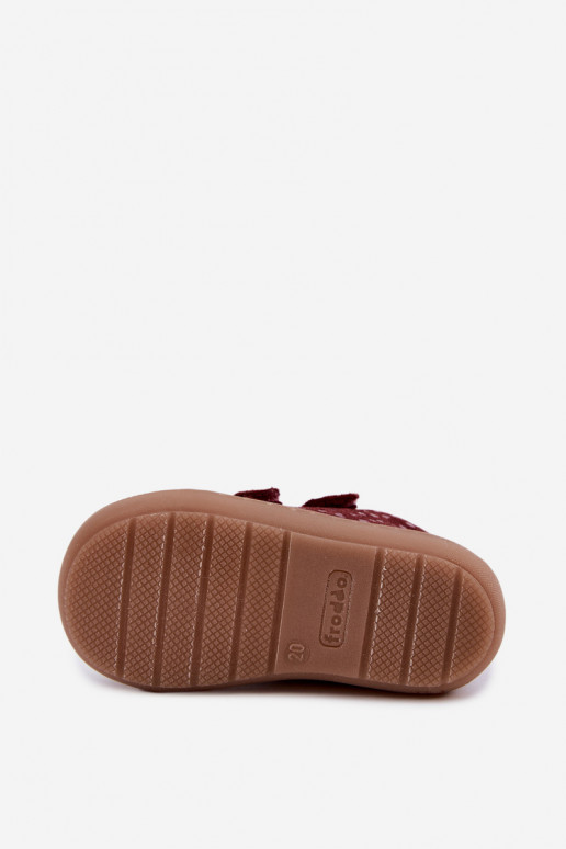 Bordeauxkleurige kindersuède schoenen Barefoot met hartjes Froddo G2130328-66