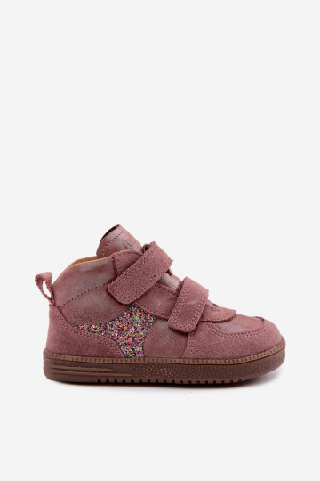 Roze kindersuède schoenen Barefoot met glans Froddo G2110157-5 2