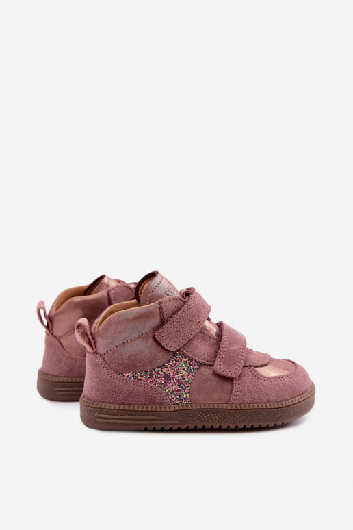 Roze kindersuède schoenen Barefoot met glans Froddo G2110157-5