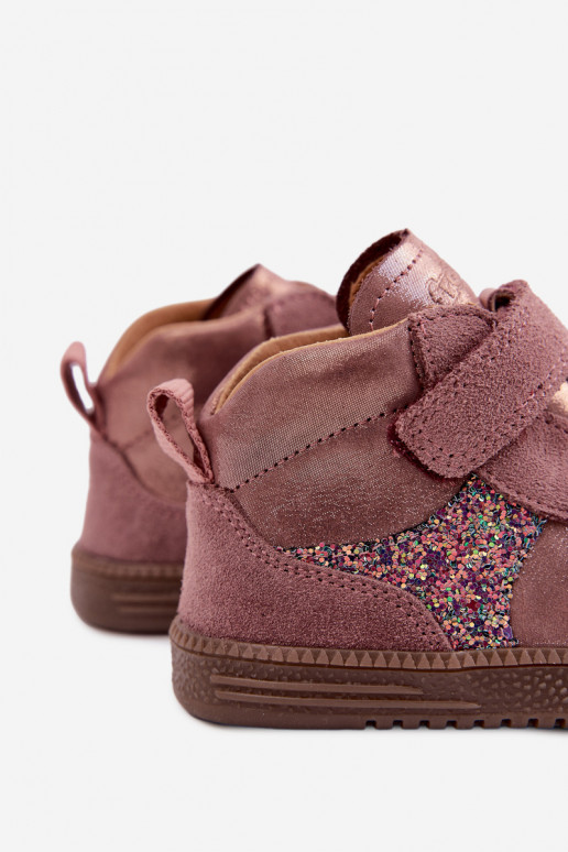 Roze kindersuède schoenen Barefoot met glans Froddo G2110157-5