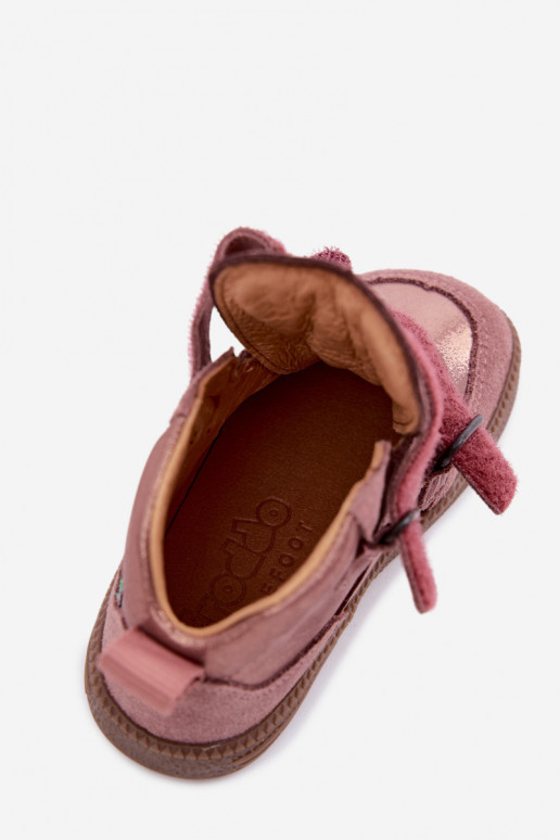 Roze kindersuède schoenen Barefoot met glans Froddo G2110157-5