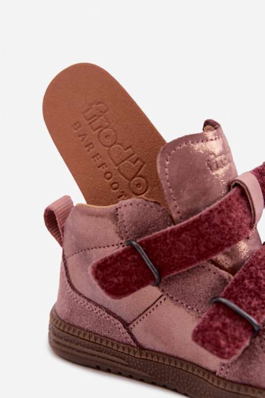 Roze kindersuède schoenen Barefoot met glans Froddo G2110157-5