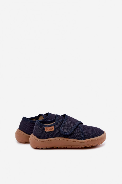 Kinderslippers voor jongens met klittenbandsluitingen Barefoot Froddo G1700438 in donkerblauw