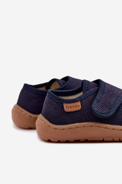 Kinderslippers voor jongens met klittenbandsluitingen Barefoot Froddo G1700438 in donkerblauw