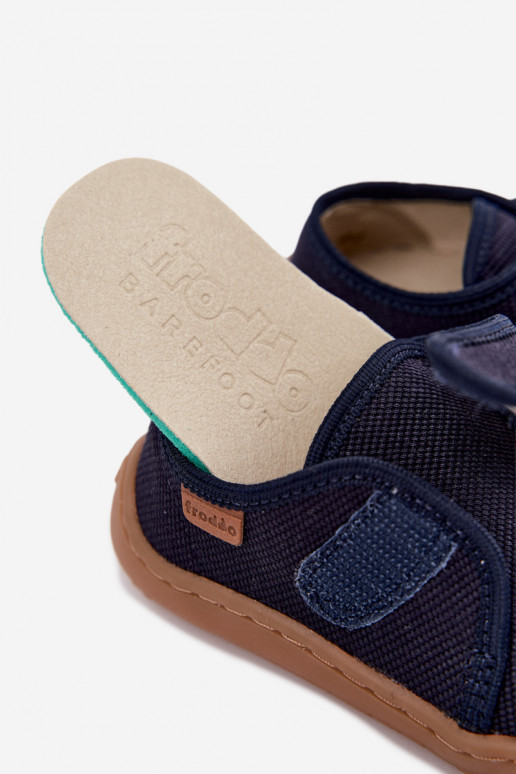 Kinderslippers voor jongens met klittenbandsluitingen Barefoot Froddo G1700438 in donkerblauw