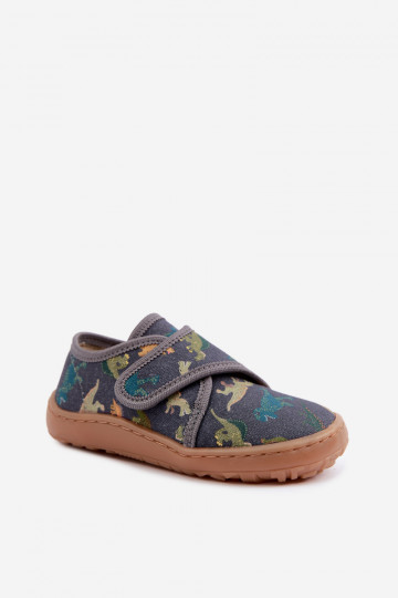 Kinderslippers voor jongens met klittenbandsluitingen Barefoot Dinozaurai Froddo G1700438-26 in grijs