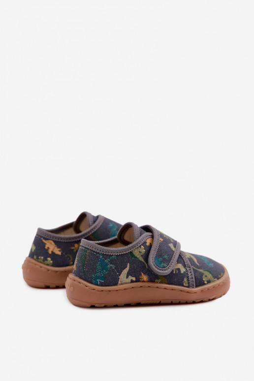 Kinderslippers voor jongens met klittenbandsluitingen Barefoot Dinozaurai Froddo G1700438-26 in grijs