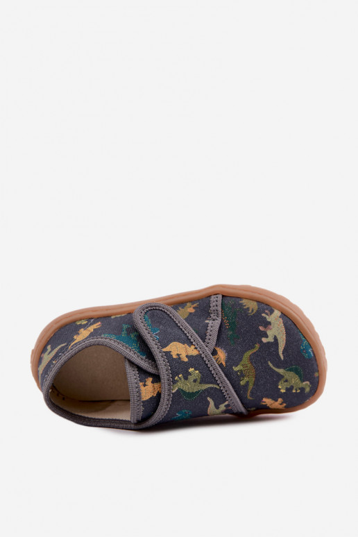 Kinderslippers voor jongens met klittenbandsluitingen Barefoot Dinozaurai Froddo G1700438-26 in grijs