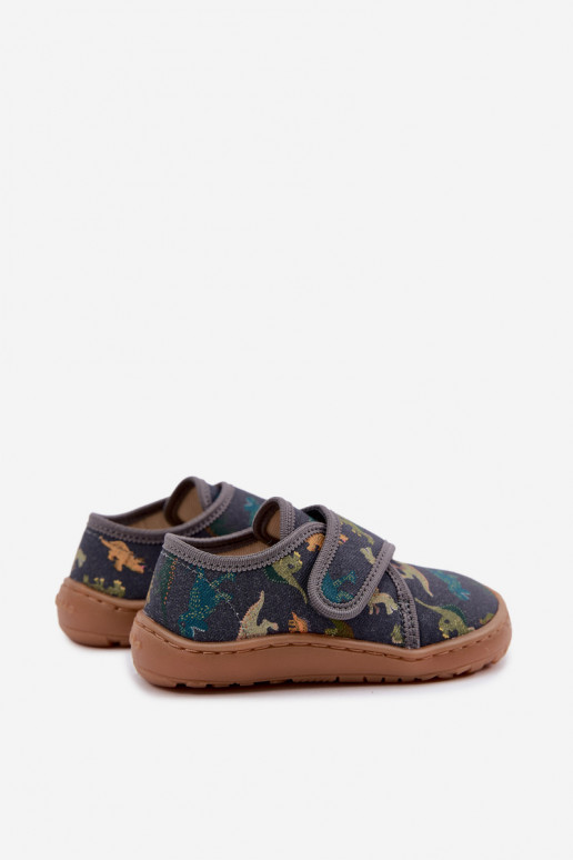 Kinderslippers voor jongens met klittenbandsluitingen Barefoot Dinozaurai Froddo G1700438-26 in grijs