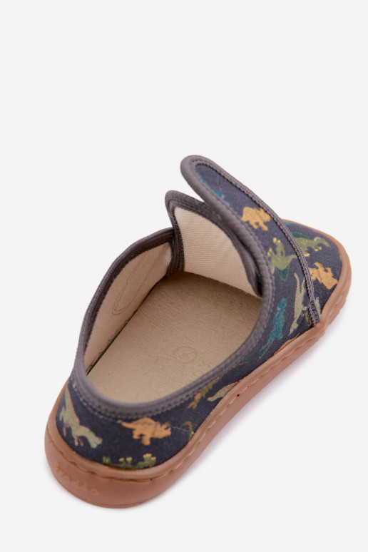 Kinderslippers voor jongens met klittenbandsluitingen Barefoot Dinozaurai Froddo G1700438-26 in grijs