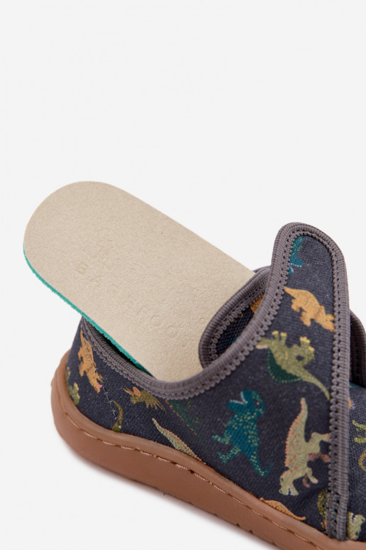 Kinderslippers voor jongens met klittenbandsluitingen Barefoot Dinozaurai Froddo G1700438-26 in grijs