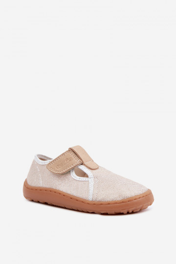 Kinderslippers met klittenbandsluitingen en glans Barefoot Froddo Canvas G1700439-3 in goud