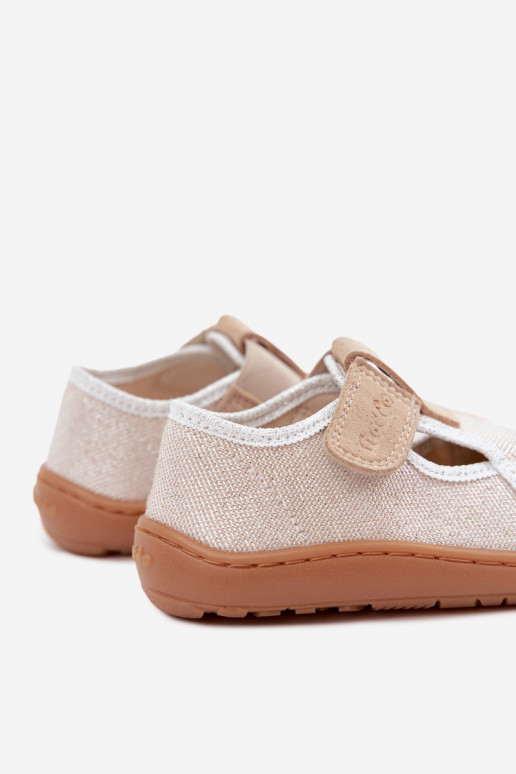 Kinderslippers met klittenbandsluitingen en glans Barefoot Froddo Canvas G1700439-3 in goud