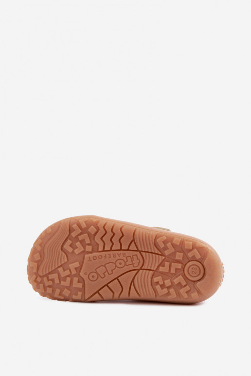 Kinderslippers met klittenbandsluitingen en glans Barefoot Froddo Canvas G1700439-3 in goud