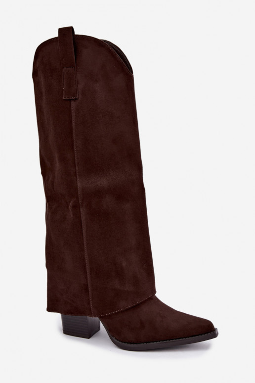 Geïsoleerde cowboy-stijl laarzen met hakken en gestikte schacht CzekoladoĮe Julena
