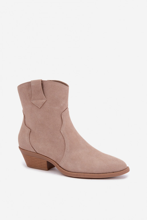 Faux suede cowboylaarzen met hakken in zandkleur Daliae