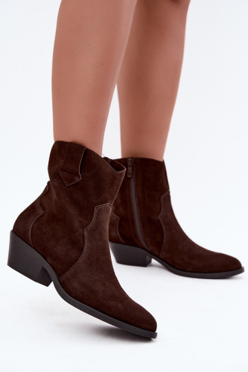 Faux suede cowboylaarzen met hakken in bruin Daliae 2