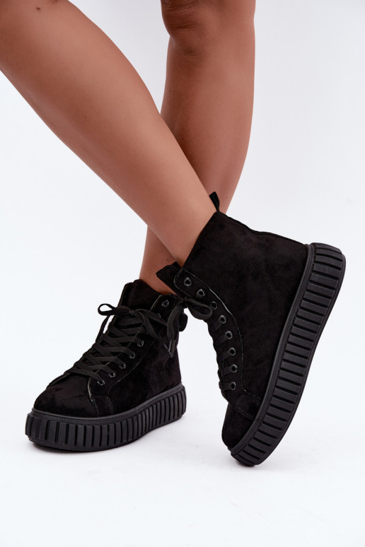 Warme casual schoenen van faux suede met platform in zwart Isaria