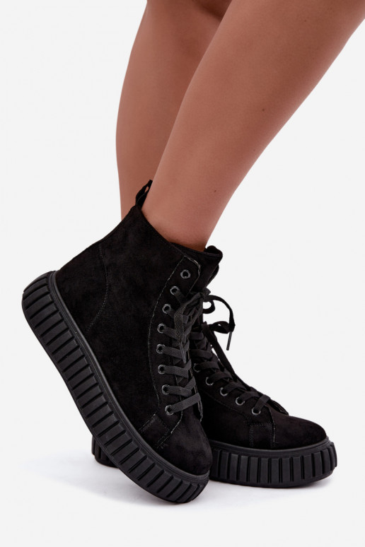 Warme casual schoenen van faux suede met platform in zwart Isaria