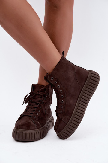 Warme casual schoenen van faux suede met platform in bruin Isaria