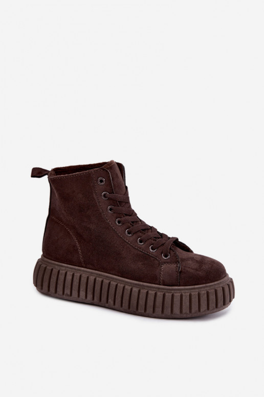 Warme casual schoenen van faux suede met platform in bruin Isaria