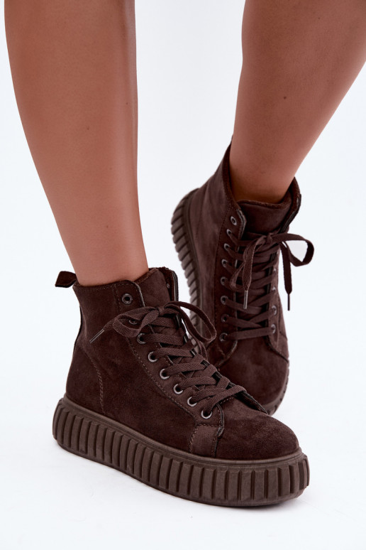 Warme casual schoenen van faux suede met platform in bruin Isaria