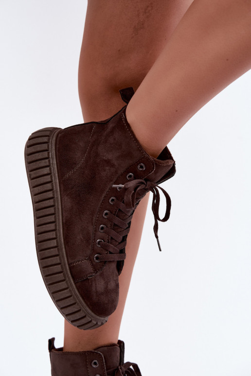 Warme casual schoenen van faux suede met platform in bruin Isaria