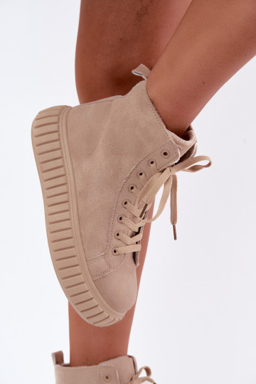Warme casual schoenen van faux suede met platform in zandkleur Isaria 2