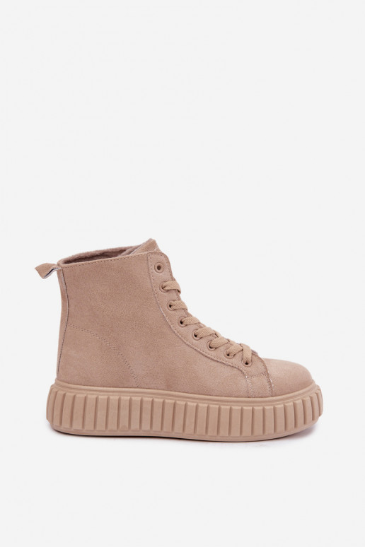 Warme casual schoenen van faux suede met platform in zandkleur Isaria
