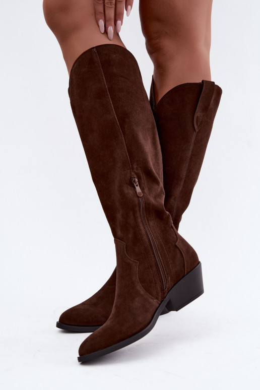 Faux suede cowboylaarzen in bruin Medira