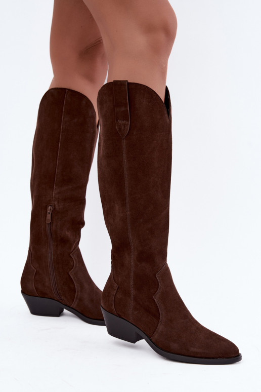 Faux suede cowboylaarzen in bruin Medira
