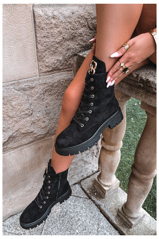 Warme dames enkellaarsjes met suede ornamenten, zwart Falira