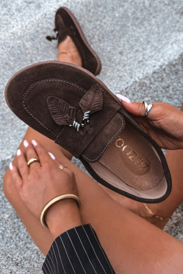 Faux suede mocassins Barefoot Zazoo 10220, chocolade