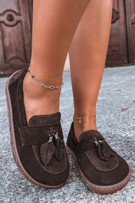 Faux suede mocassins Barefoot Zazoo 10220, chocolade
