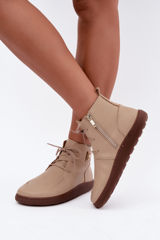 Leren dames barefoot warme schoenen in zandkleur Zazoo 3077