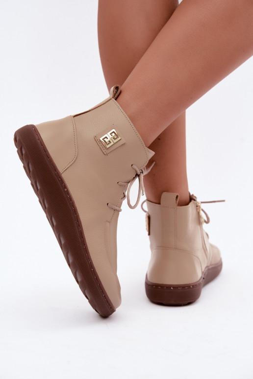Leren dames barefoot warme schoenen in zandkleur Zazoo 3077