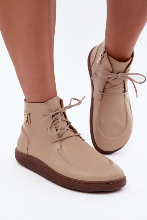 Leren dames barefoot warme schoenen in zandkleur Zazoo 3077