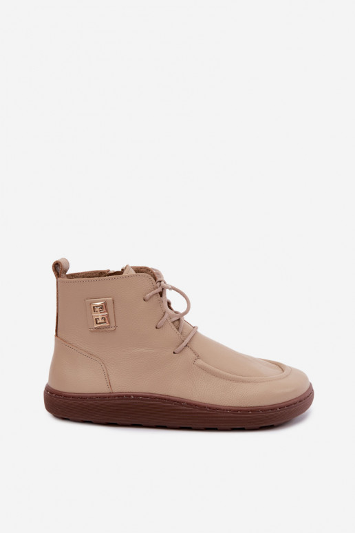 Leren dames barefoot warme schoenen in zandkleur Zazoo 3077