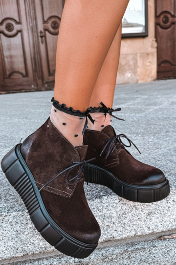 Leren dames warme schoenen van faux suede met platform in bruin Zazoo 60588 2