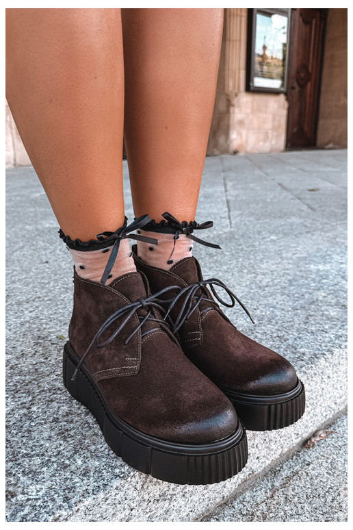 Leren dames warme schoenen van faux suede met platform in bruin Zazoo 60588