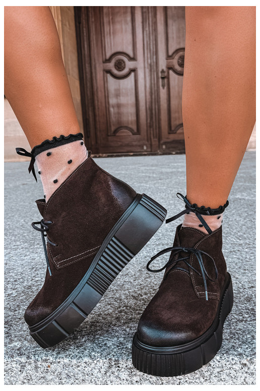 Leren dames warme schoenen van faux suede met platform in bruin Zazoo 60588